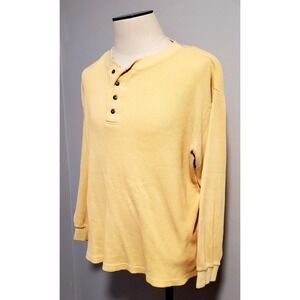 Vintage LL Bean Henley Knit Sweater Pullover  yellow Long Sleeve Men's Large